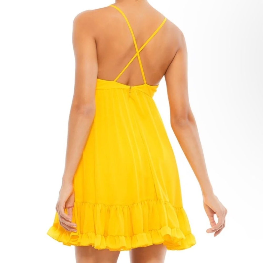 Mac Duggal Bright Yellow Ruffle-Hem Mini Dress